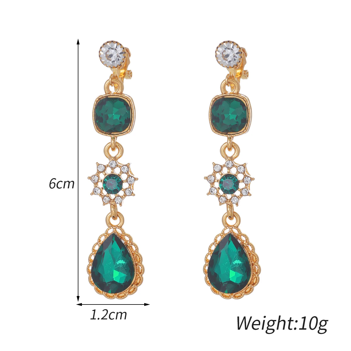 Clip on Earrings Quality Cubic Zirconia Gold Color Crystal Earring Fashion Jewelry Party Accessories Woman Gift