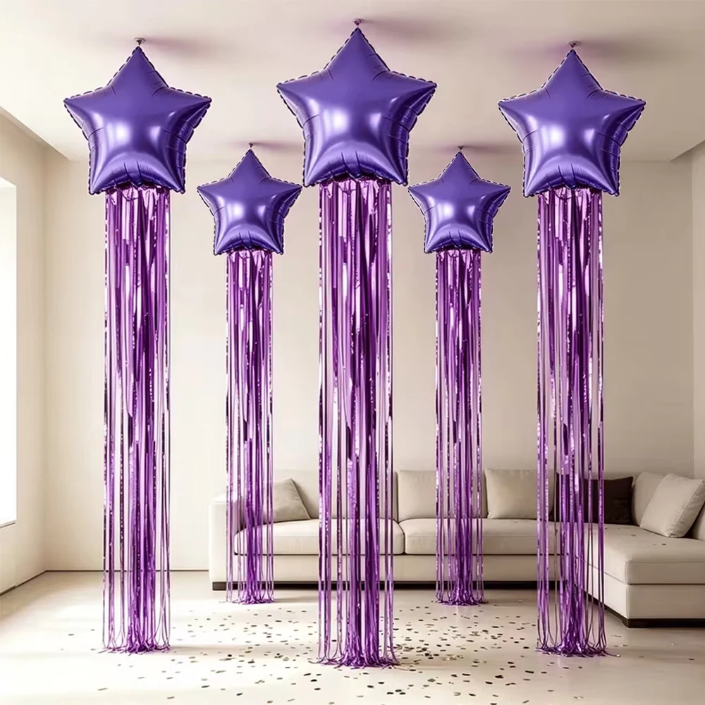 Fünfzackiger Sternballon und Quasten-Regenvorhang-Set für Geburtstagsfeiern, Hochzeiten, Partys, Partydekorationen (mehrfarbig). – Detail 1