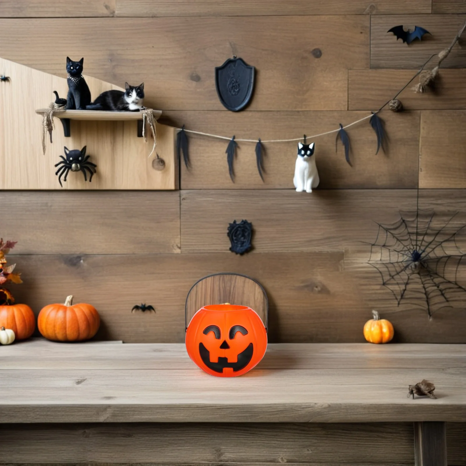 

Halloween Pumpkin Bucket Candy Pail Jack O Lantern Party Home Decor Handle Horror Creative Prop Bread Dessert Tray