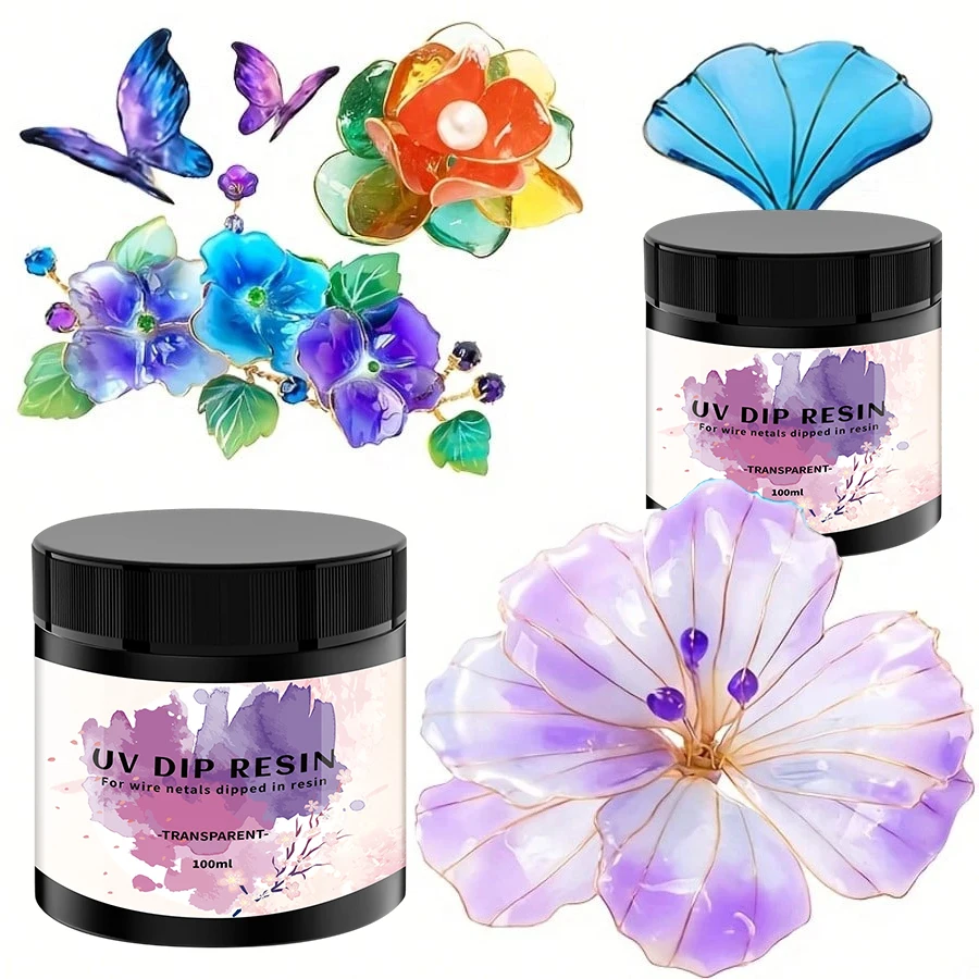 100ml New UV DIP Resin Glue For Wire Flowers Transparent Liquid High Gloss Ultraviolet Curing Crystal UV Glue Jewelry Making