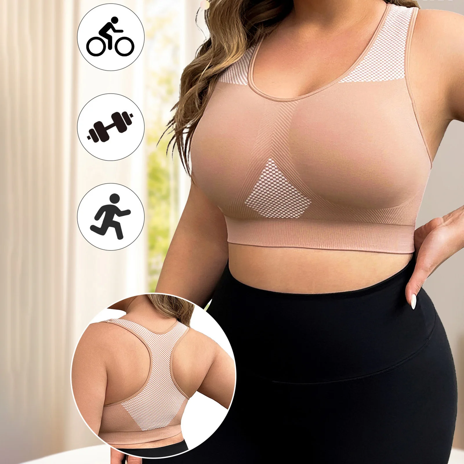 L-3XL Plus Size Sports Yoga Bra Women Seamless Sexy Push Up Fitness Vest Contrast Color U-Neck Workout Racerback Tank Tops image 4
