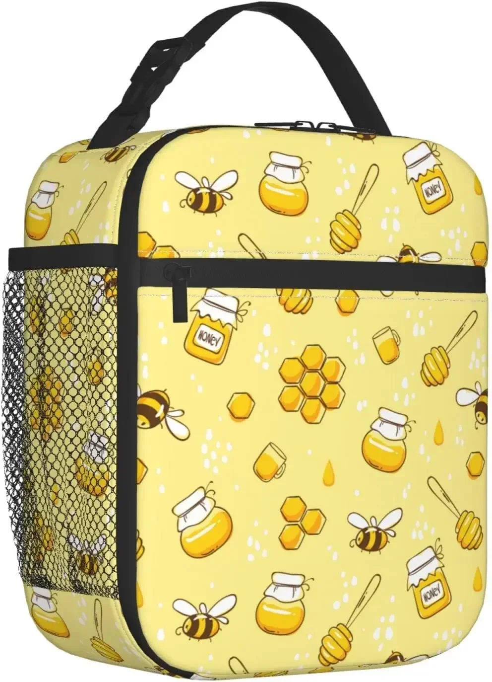 Bees Honey Insulated Lunch Box For Women Men Durable Portable Cooler Lunch Tote With Side Pocket For Work Office Travel Picnic