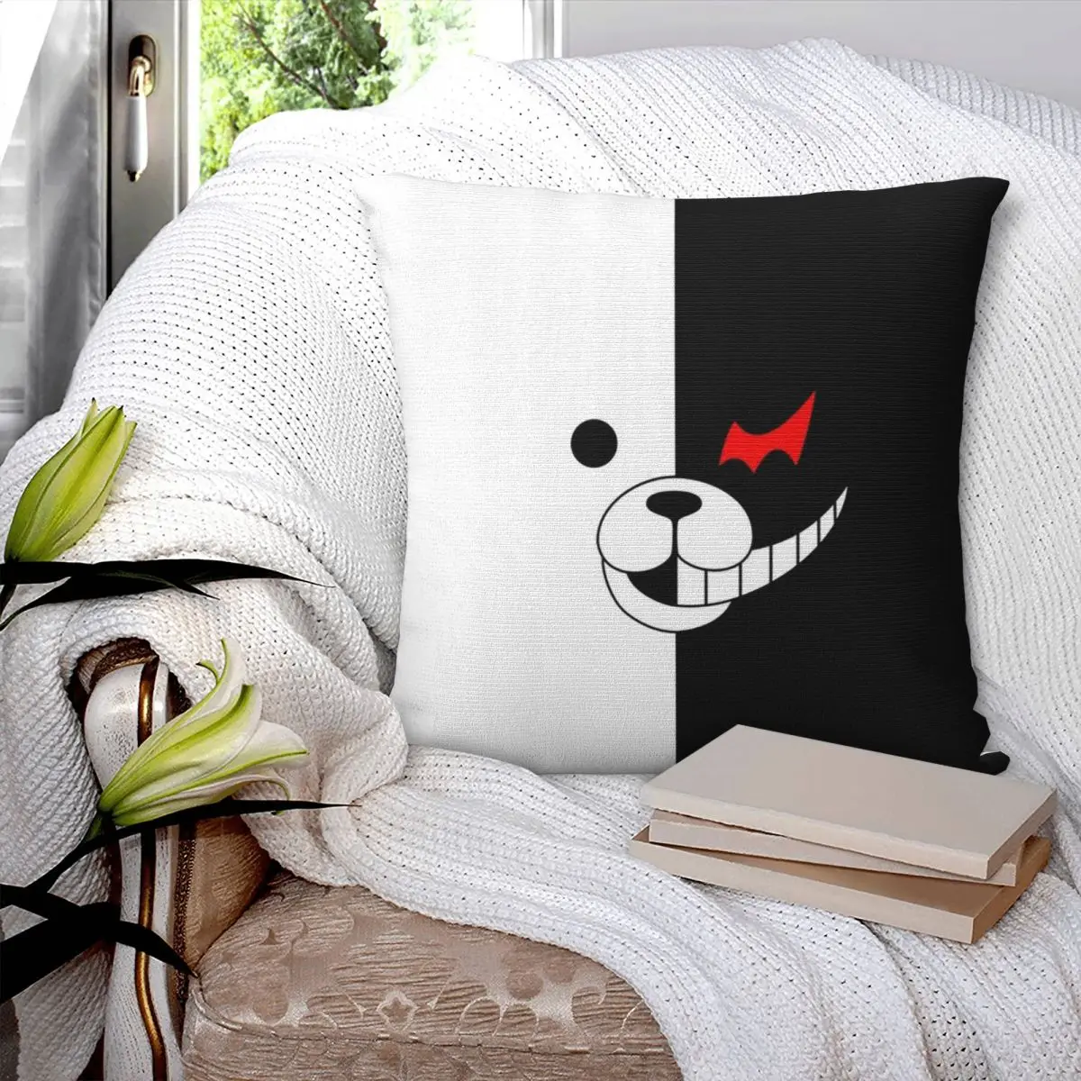 Monokuma Square Pillowcase Pillow Cover Polyester Cushion Zip Decorative Comfort Throw Pillow for Home Sofa