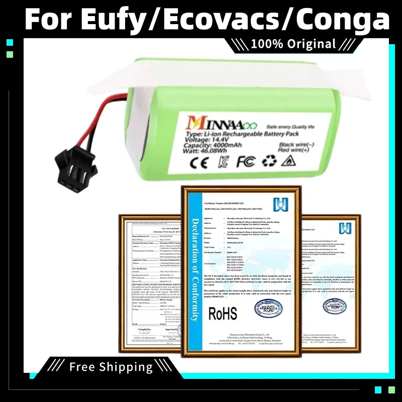 14.4V 4Ah Replacement Lithium Battery for Conga Excellence 990 1090 1790 1990 Ecovacs Deebot N79 N79S DN622, Eufy Robovac 30 35C