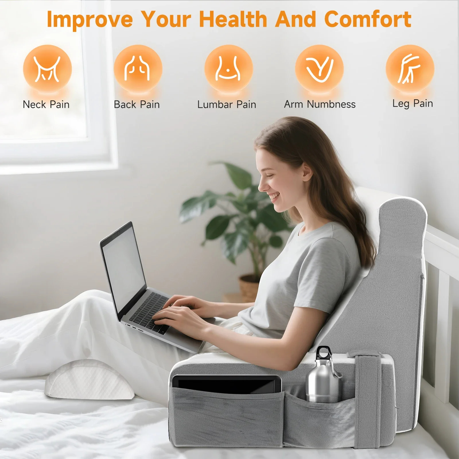 Reading Pillow for Bed Extra Large Arm Rest Pillow Memory Foam Bed Rest Pillow for Reading TV Gaming Comfort Bed Chair Cushion