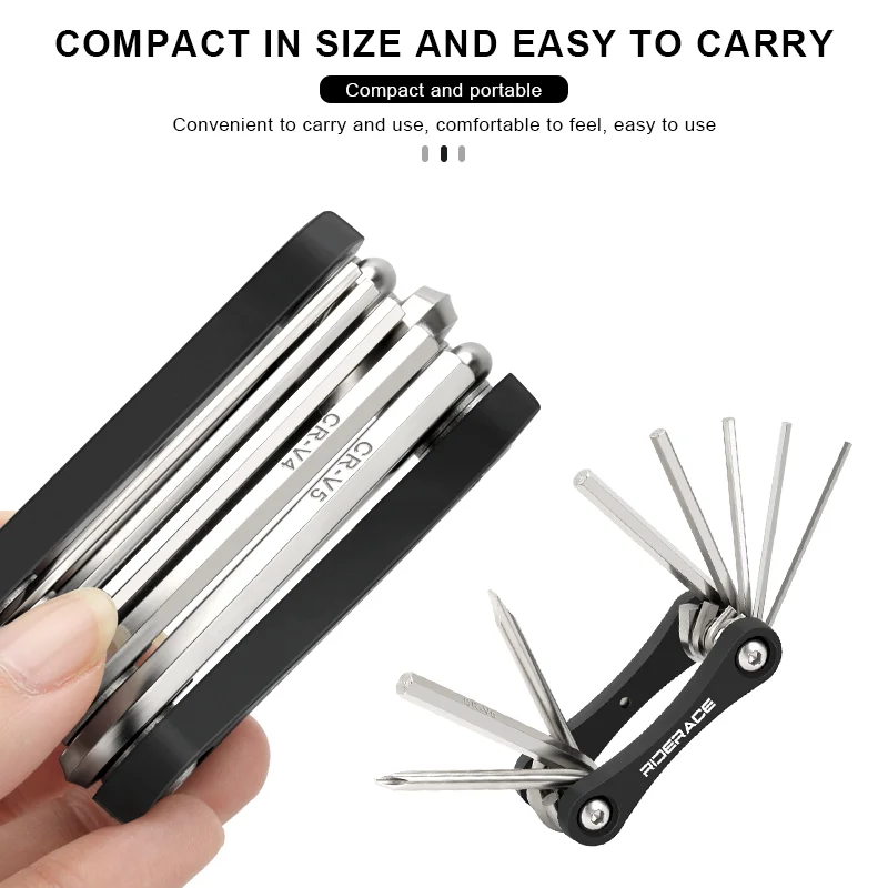 RIDERACE Bicycle Multi Tool 8 in 1 Portable CRV Steel 4mm 5mm 6mm Hex Allen Wrench Multifunction Screwdriver Bike Repair Tools