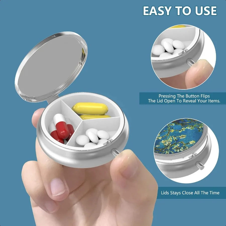 Pill Box 3 Compartment Small Pill CasePortable for Pocket or Purse Pill Organizer Pill Container Holder to Hold Vitamins Medica