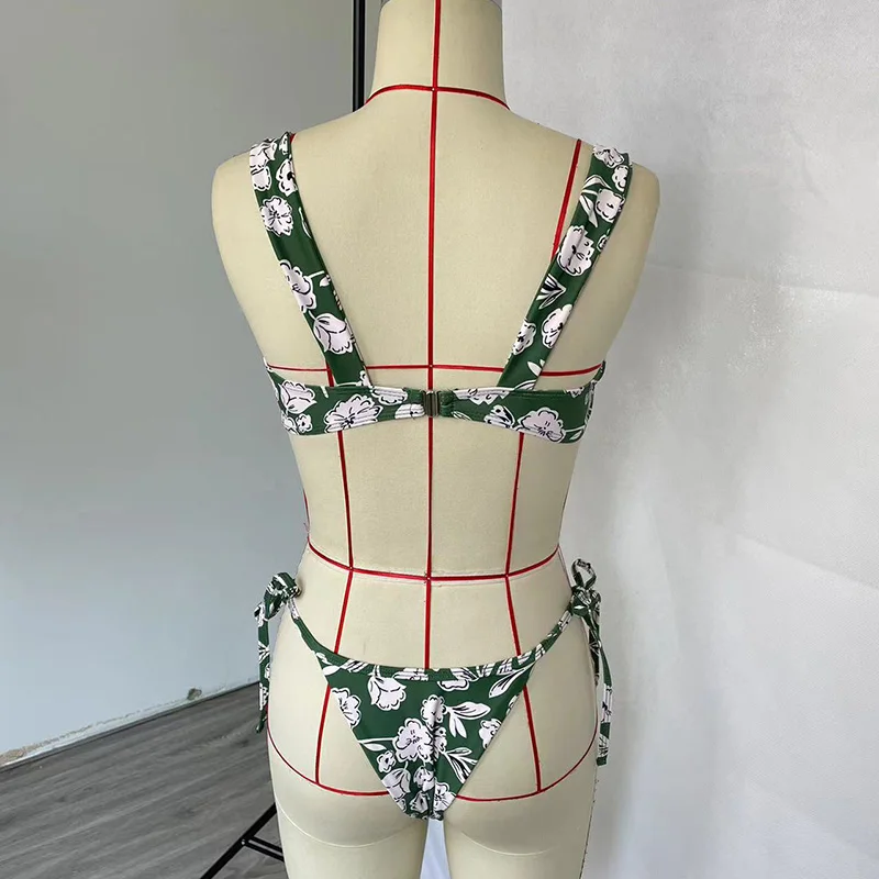 BEACHCICI Bikini donna due pezzi estate Sexy modello verde stampa bretella Slim Lace Up Backless perizoma Beach Vacation costume da bagno