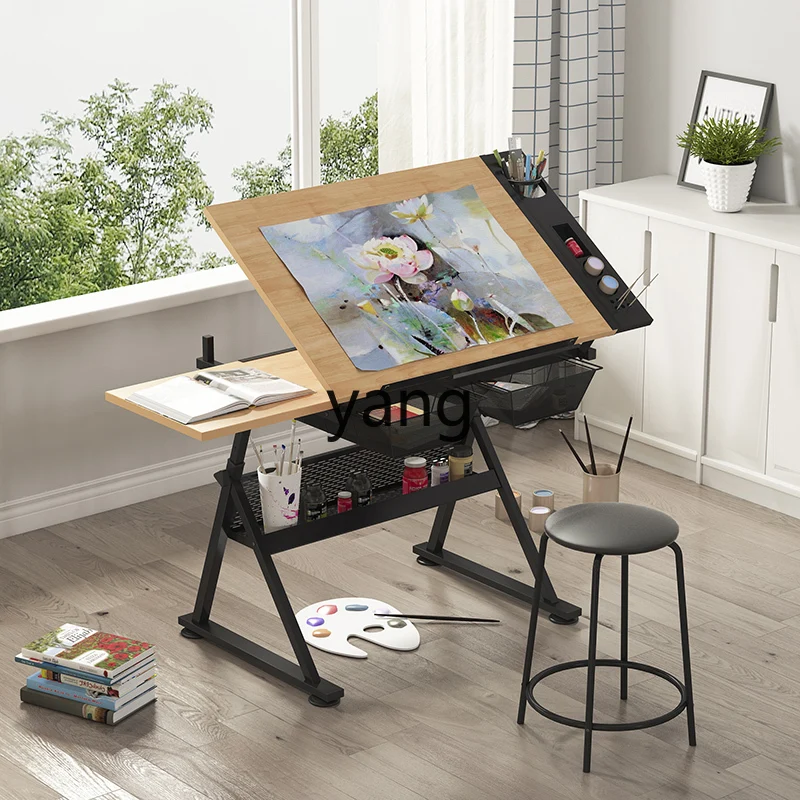 Yjq Solid Wood Adjustable Adjustable Drawing Painting Art Desk Designer Computer Workbench