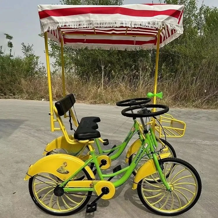 

Четырехколесный двойной велосипед со стороны сбоку, экскурсионный автомобиль для родителей и детей на трех человек для двух человек для семейного использования