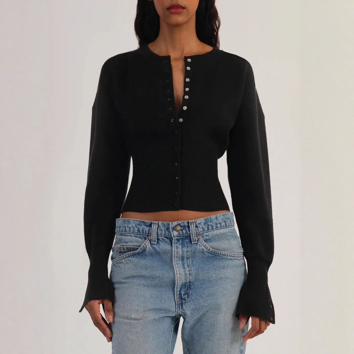 

Women Base Layer Knitting Sweater Crop Top 2026 Spring Autumn Women's High Waist Button Down Knit Top Unique Inner Wear Top
