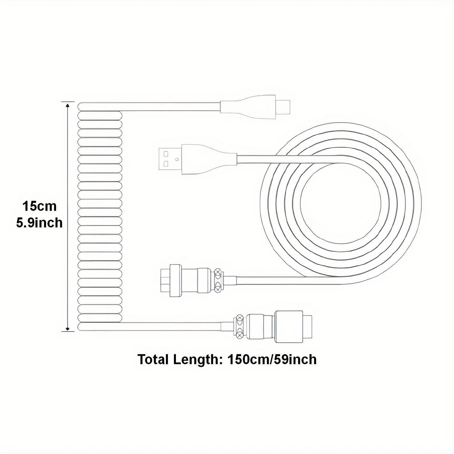 لوحة المفاتيح الميكانيكية ملفوف سلك كابل نوع C منفذ USB الطيار اللف كابل كمبيوتر مكتبي الألعاب لوحة المفاتيح الملحقات 1.5 متر 59in