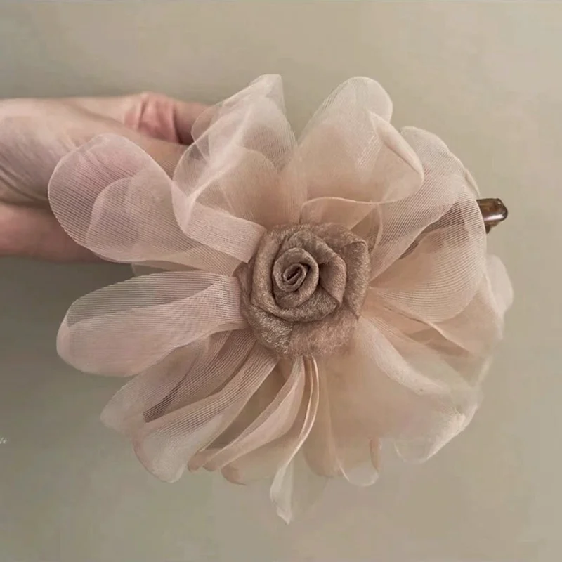 Feminine Hair Claw with  Roses Perfect Accessory Large Hair Claw Floral and Mesh Design Elegant Shark Clip Rose  Claw Clip