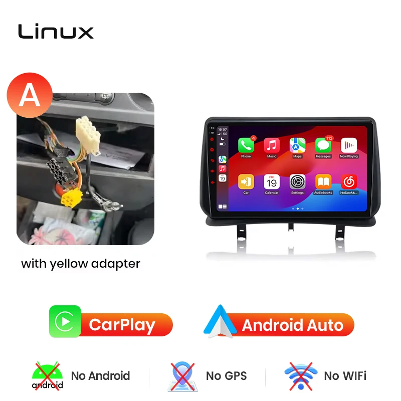 Junsun draadloze CarPlay Android Auto autoradio voor Renault Clio 3 (Mk3 / BR/CR) 2005-2014 met ingebouwde koelventilator, Android GPS navigatie, multimediaspeler, WiFi, DSP, RDS, BT, SWC, IPS