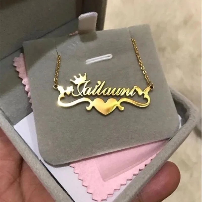 2023 Fashion Personalized Diy Custom Love Butterfiy Crown Necklace Custom Gold Heart Name Necklace For Women Jewelry Gifts