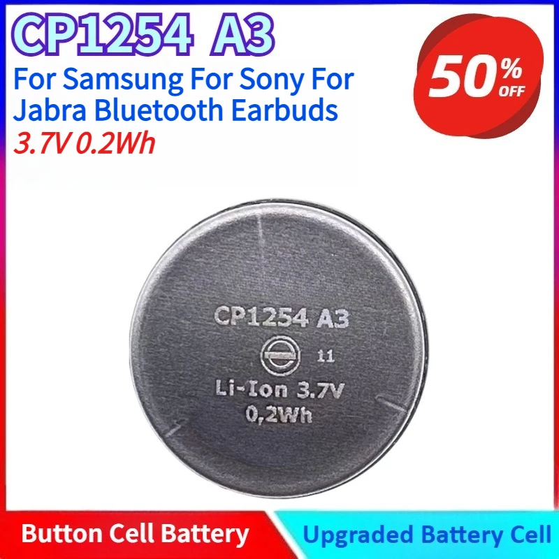 

Brand New 3.7V 0.2Wh CP1254 A3 Rechargeable Button Cell Battery for Samsung for Sony for Jabra Bluetooth Earbuds