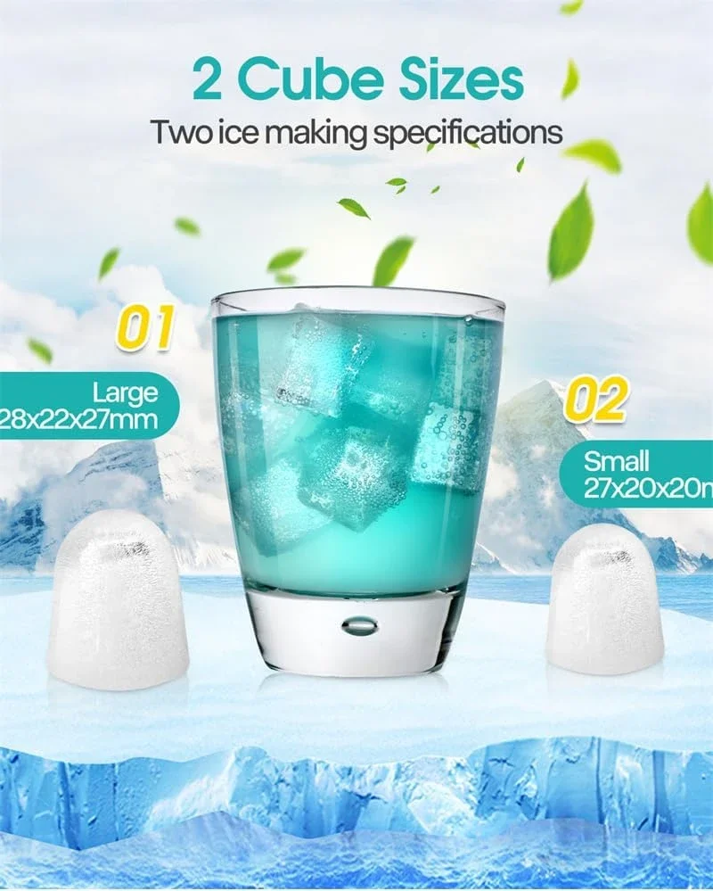 Encimera de máquina de hielo de autolimpieza eficiente, produce 9 cubos en solo 6 minutos, compone hasta 26 libras de hielo por día, conveniente