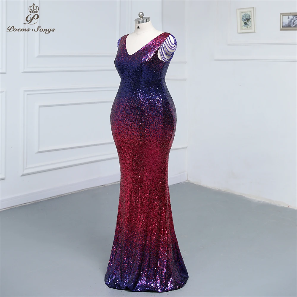 Plus rozmiar fioletowy Ombre sukienka wieczorowa sukienka na studniówkę Party dress ramię frezowanie suknie wieczorowe robe de soirée de mariage