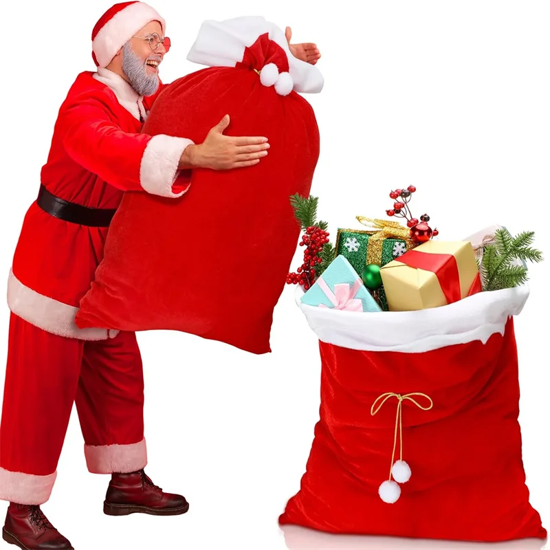 

Large Capacity Red Velvet Christmas Santa Gift Bag Sack Reusable Drawstring Storage Bags Santa Xmas Holiday Present Toys Pocket