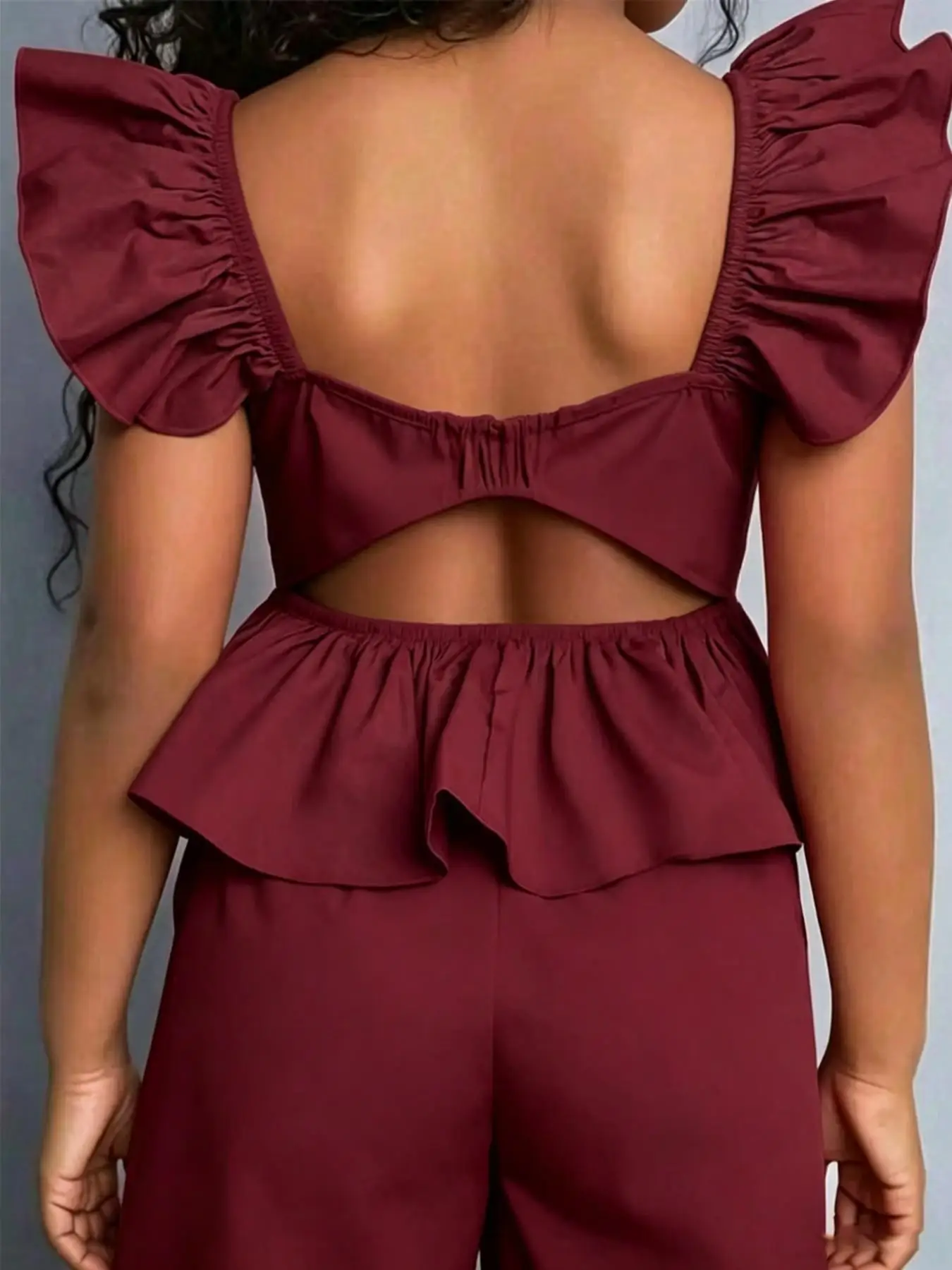 Mädchen-Jumpsuit mit Schößchen und weitem Bein, lässiger Jumpsuit mit quadratischem Ausschnitt, schmale Passform, All-in-One-Design, bequem für den Alltag, für Wochenendausflüge – Detail 6