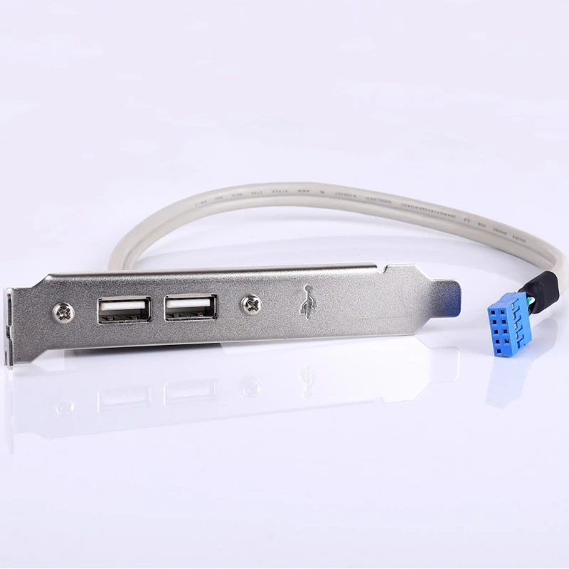 2 Ports USB 2.0 Female Back Panel To Motherboard 9pin Header Connector Cable Adapter With PCI Slot Plate Bracket 30cm