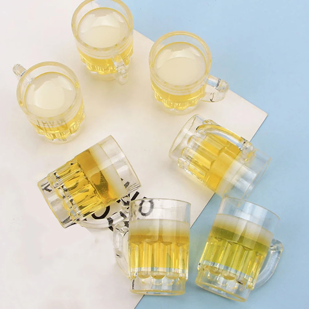 

10pcs Simulation Beer Mug Mini House Decorative Miniature Mugs Tiny Ornaments Resin House Model Desktop Mini for Scene