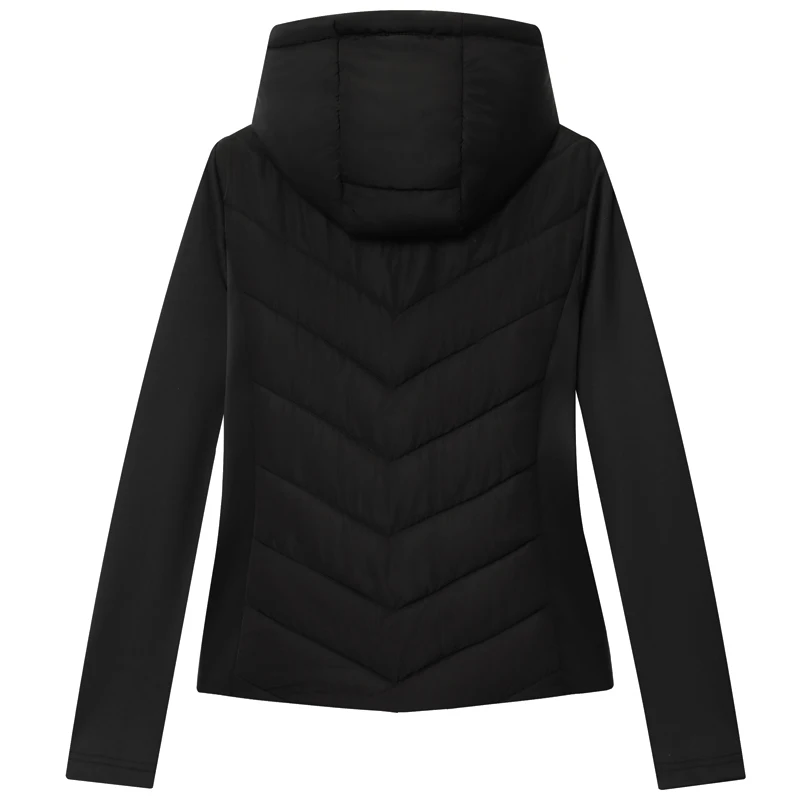 HXAO Chaqueta de mujer Chaqueta acolchada negra Mujer Demi-Season Nuevo en abrigos y chaquetas Chaqueta acolchada ligera con capucha de manga larga con cremallera