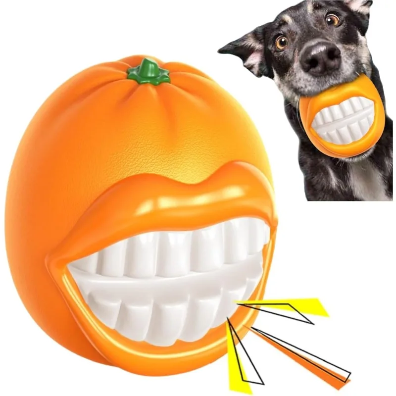 Kauspielzeug für Hunde, integrierter Klang, orangefarbenes Hundespielzeug, sicheres Material, bissfest, robustes Quietschspielzeug, Outdoor-Trainingsspielzeug, Hundespielzeug für den Innenbereich