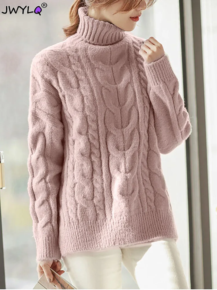 

Turtleneck Twist Sweater For Women Fall Winter Casual Knitted Tops Candy Colors New Korean Long Sleeve Bottomed Pullover Female