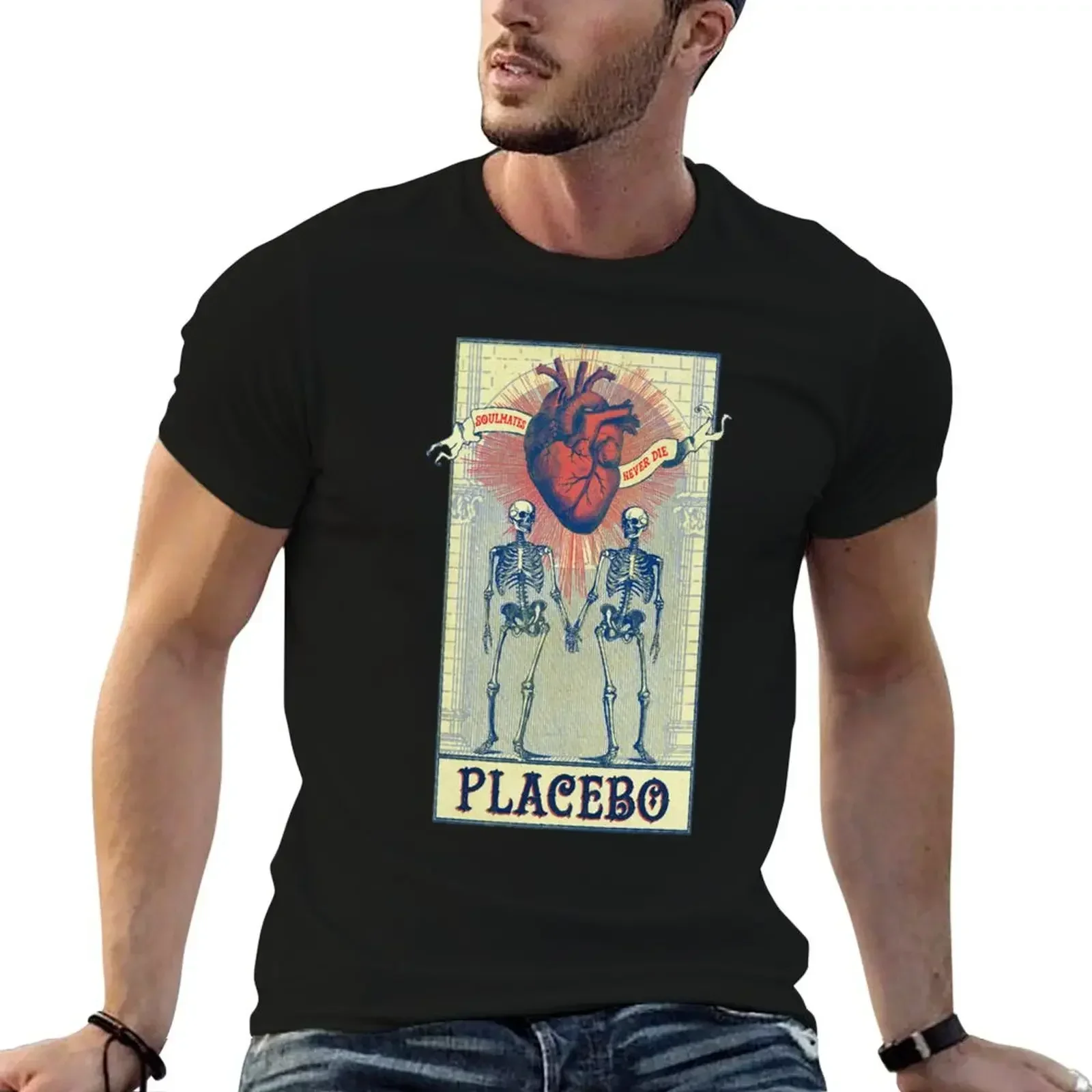 Soulmates Never Die. Placebo, Skull, Skeleton T-Shirt Soft Casual Short Sleeve Cotton Tee