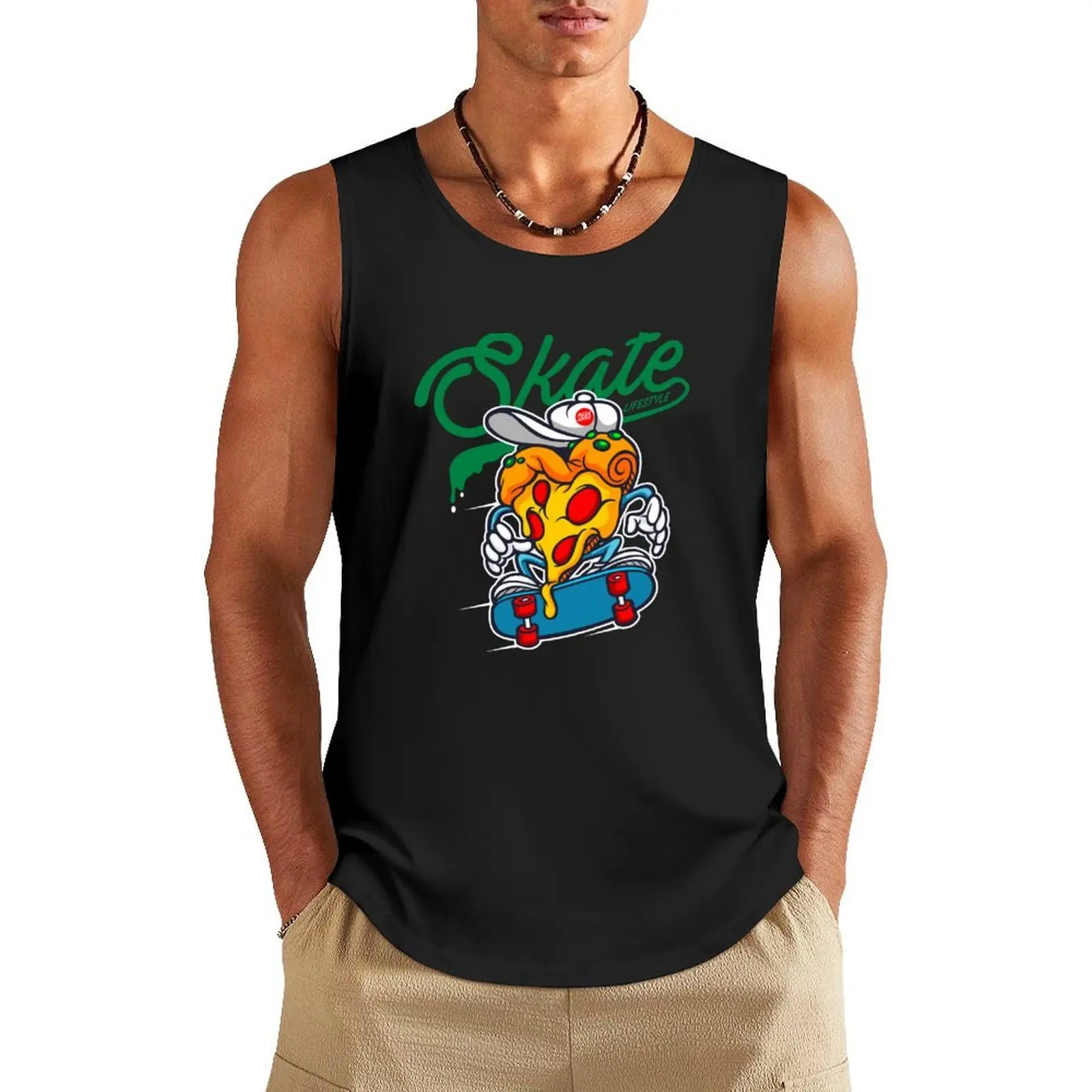 

Skateboarding ,Pizza STYLE Tank Top Male vest T-shirt male gym anime clothes