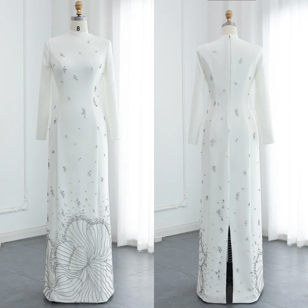

Customized Casual Simple Jersey Sequined A-line High Collar Long Dresses Bespoke Occasion Classic Elegant