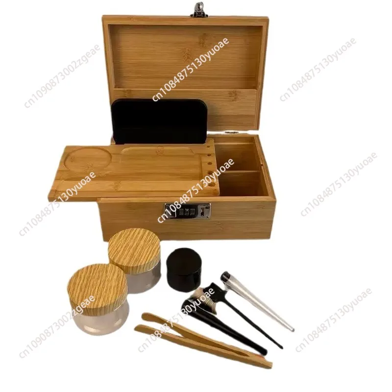 Wooden Spot Grinder Storage Box Removable Password Box Cigar Grinder Herbal Storage Box