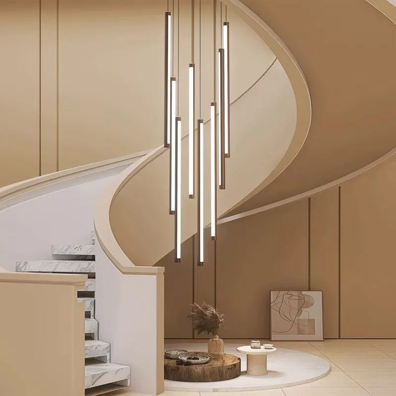 Imagem -04 - Longo Led Pendurado Escada Lustre Design Moderno Edifício Duplex High-rise Vazio Sala Hall Personalidade Luz Preto Novo