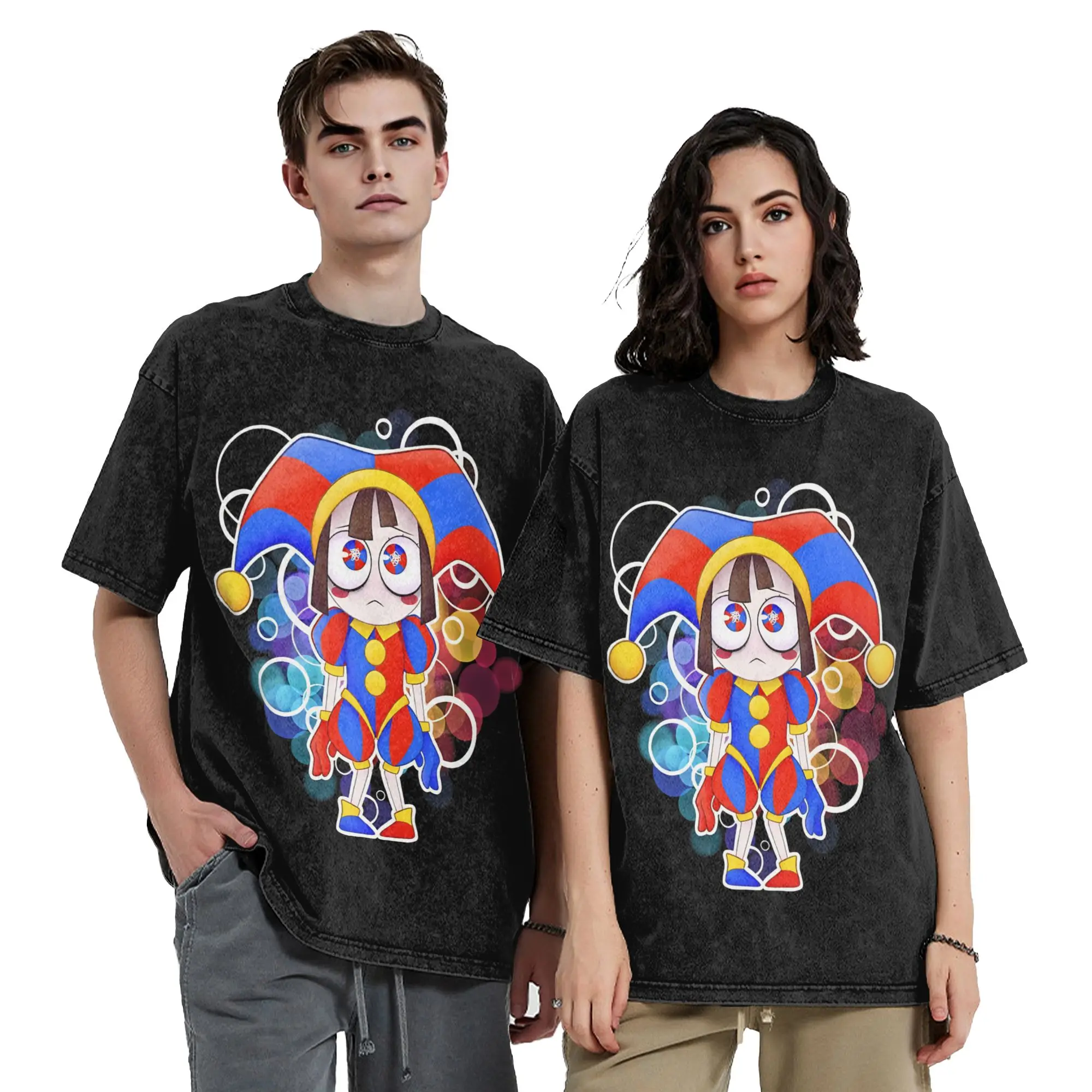 Pomni Cartoon Digitals Circus Washed T Shirt Streetwear Vintage T-Shirts  Tees Men Women 100% Cotton Harajuku Graphic