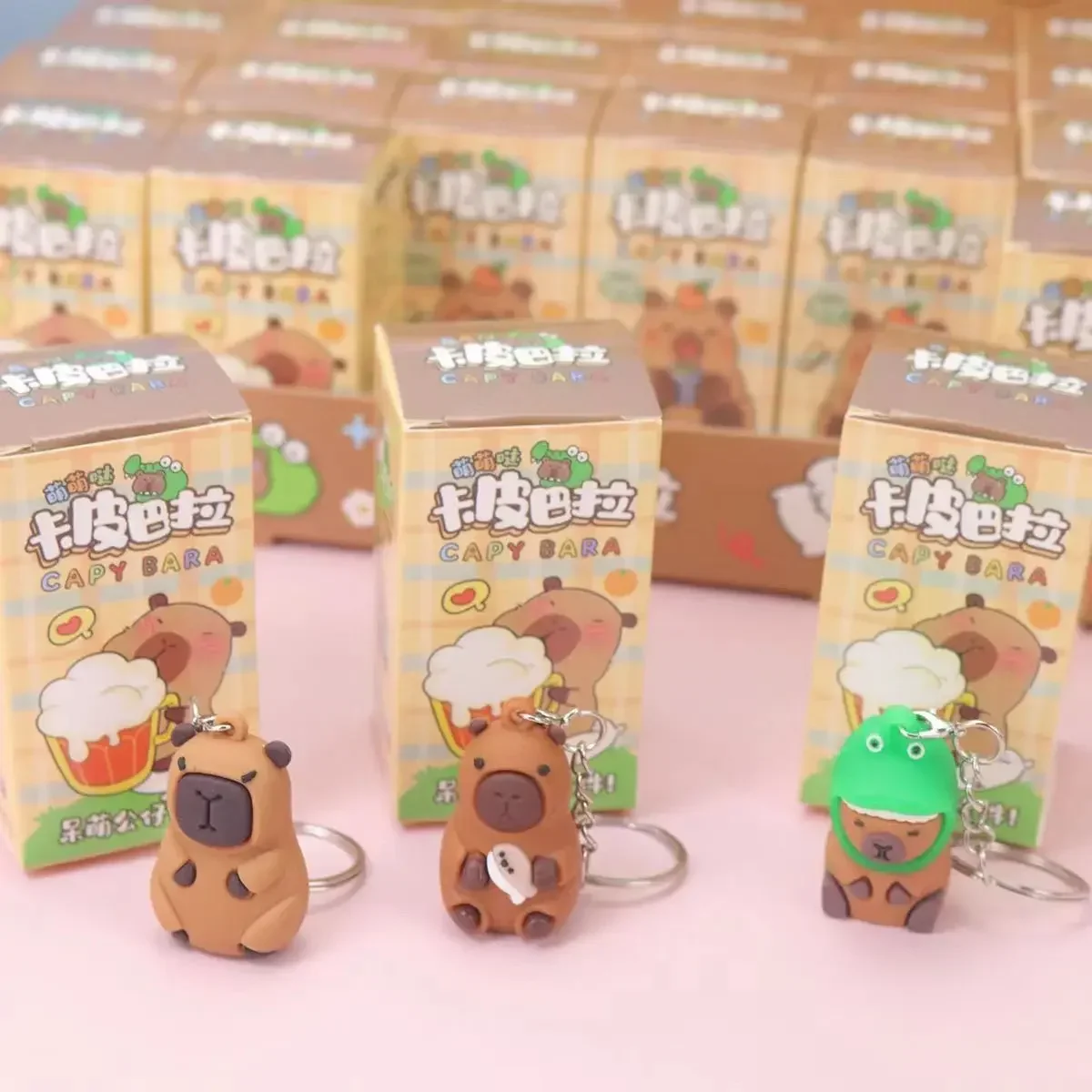 New 24Pcs/Box Capybara Keychain Kawaii Cartoon Hang On Bag Accessories Anime Figures Keychains birthday gift
