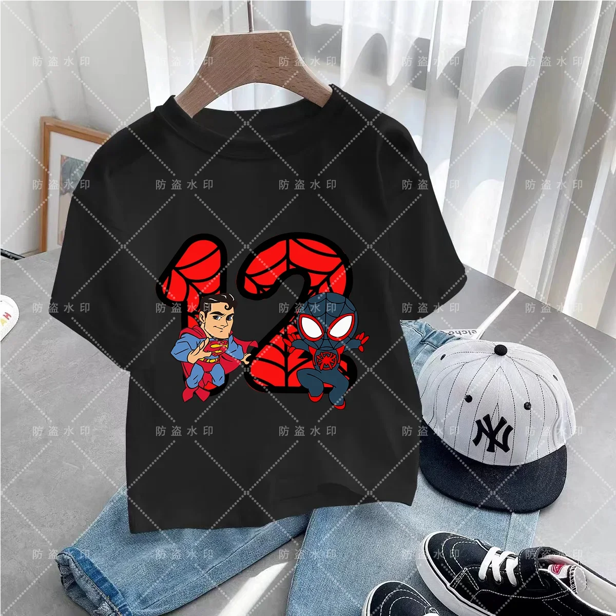 Marvel Heroes Birthday Party Cartoon T-shirt Boys Girls T-shirt Number 3 4 5 6 7 8 9 10 11 12 Spider-Man cartoon Kids Costume