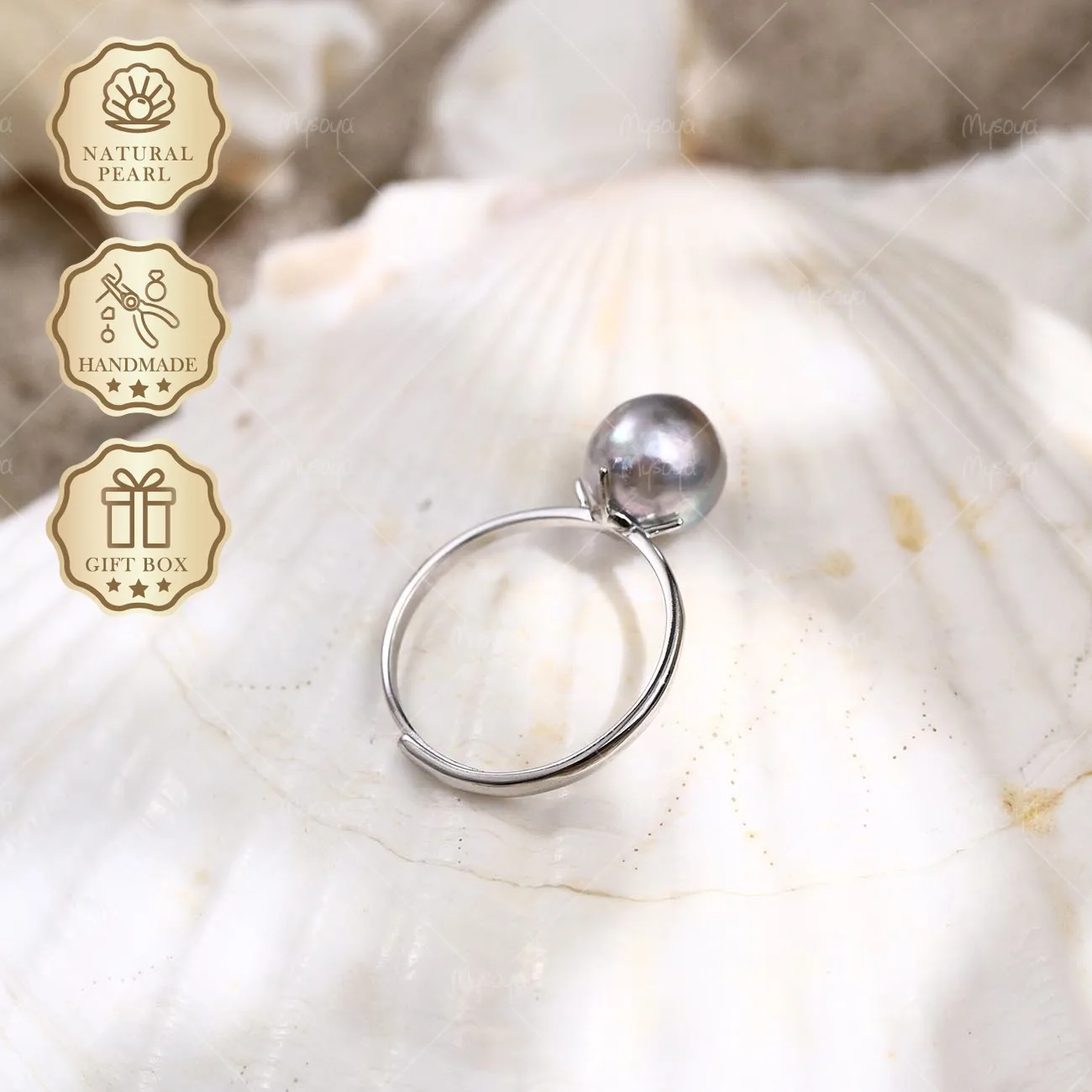 

Mysoya Japan Akoya Gray Baroque Pearl Open Ring 8.5-9mm Silvery S925 Gift Box For Her Birthday Valentine's Day