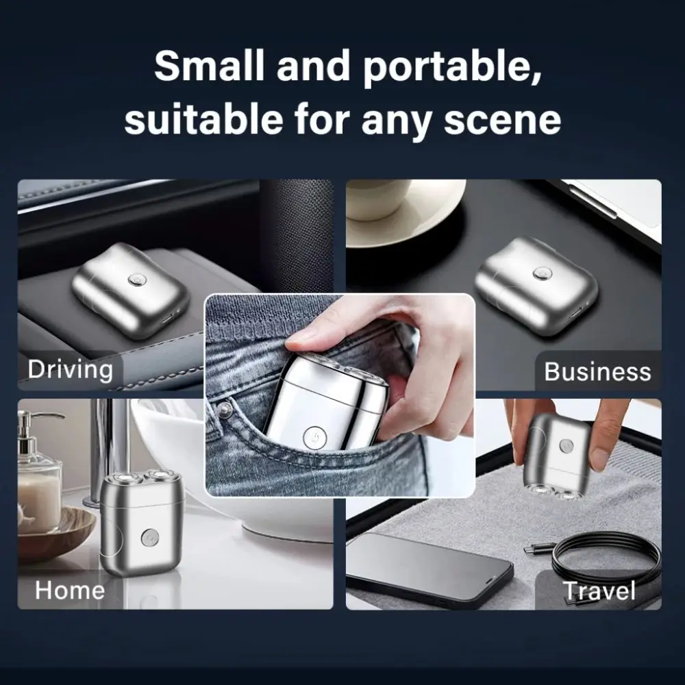 ماكينة حلاقة كهربائية صامتة قابلة لإعادة الشحن، ماكينة حلاقة كهربائية مزدوجة الرأس قابلة للغسل، شاشة رقمية، عملية هادئة، ماكينة حلاقة صغيرة للسفر #4