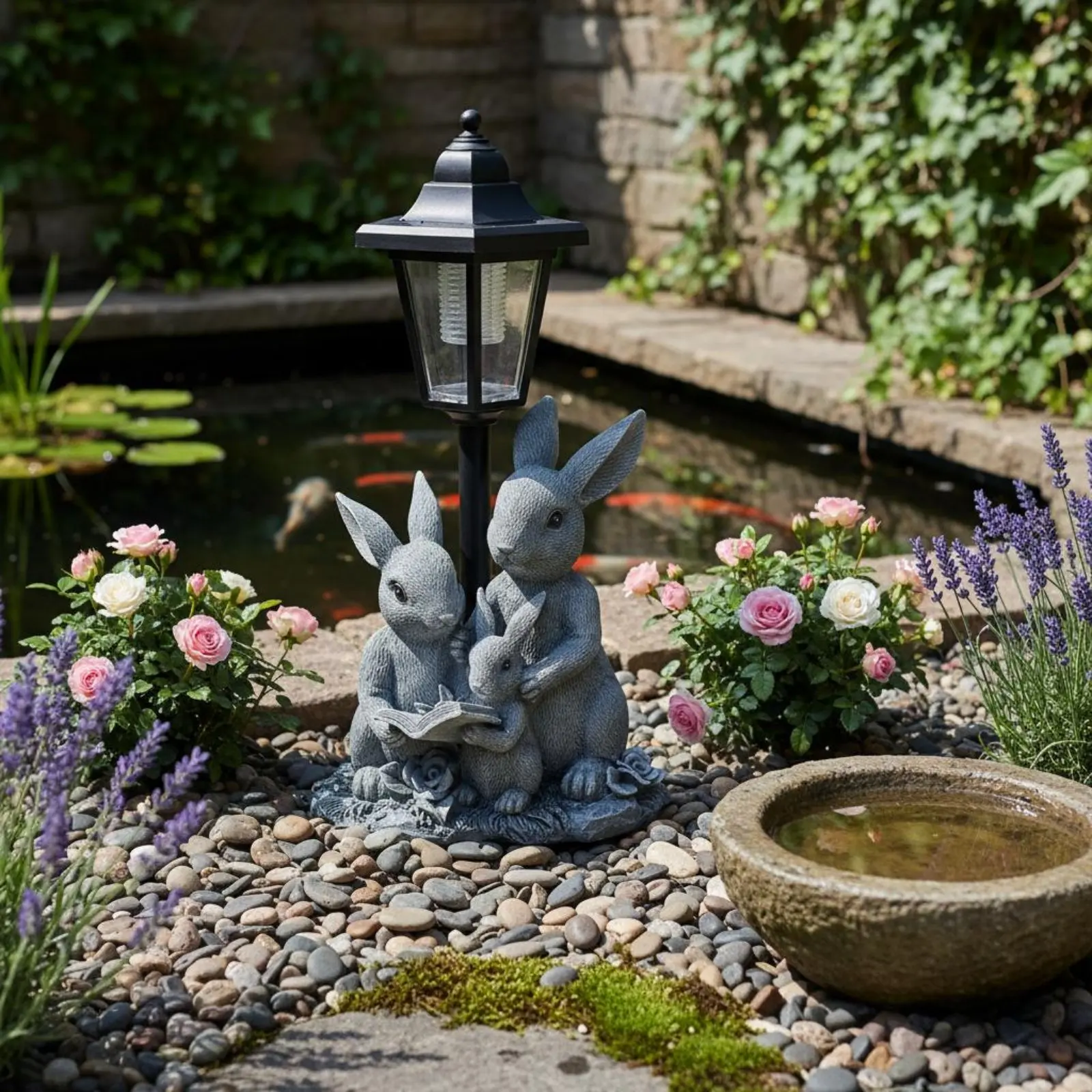 Lámpara solar de resina con figura del conejo impermeable para jardín - imagen 5