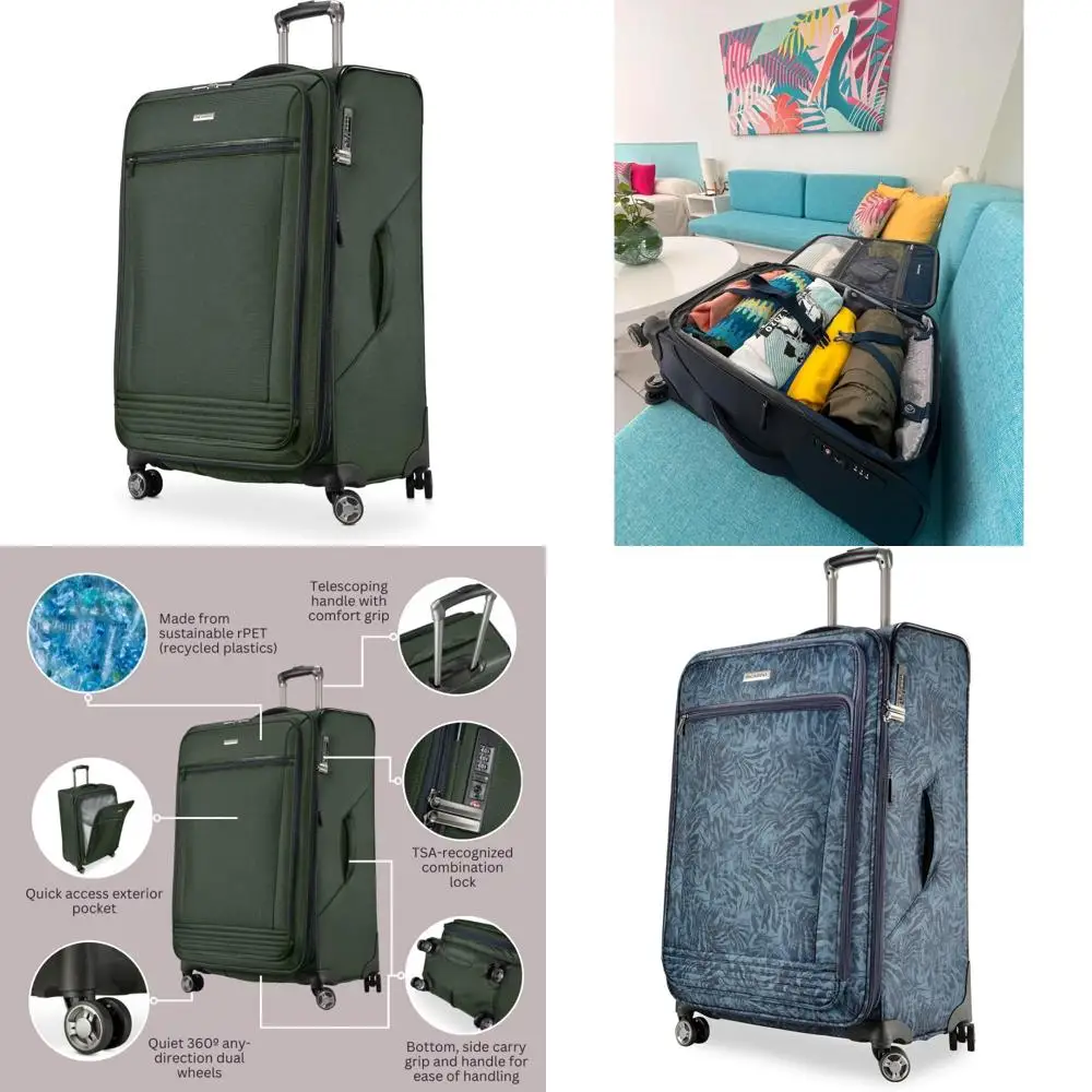 

большой чемодан в клетку с мягкой стороной, изготовленный из 100% переработанного домашнего животного, экологически чистый и легкий.