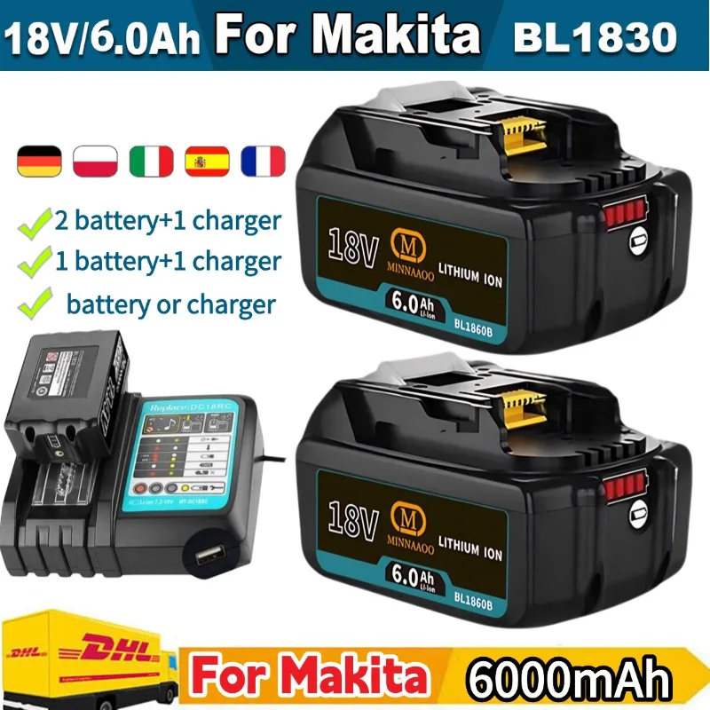 

100% Original For Makita 18V Battery 6000mAh Replacement for BL1840 BL1850B BL1860B Electric Tools