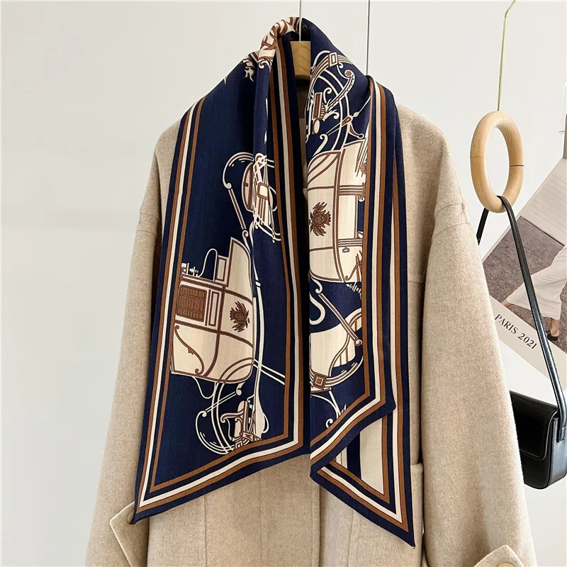 

carriage Double Print AB Shawls Women Long Scarf Silk Wool Scarfs Winter Neck Scarves Foulard Ring Scarfs Ponch Cashmere