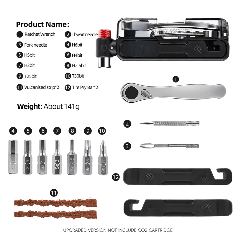 WEST BIKING 15-in-1 Multi-Function Wrench Kit Portable Aluminium Alloy Magnetic Ratchet Wrench Kit Pump Nozzle Bike Repair Tools