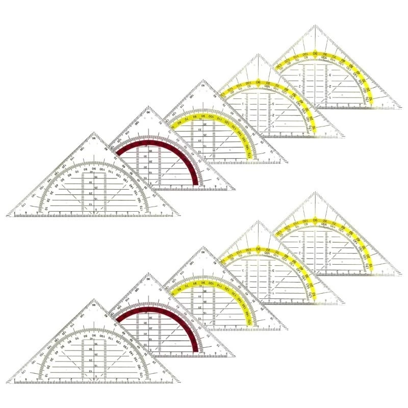 

10 шт. многофункциональные транспортиры 2-в-1 180 градусов с набором квадратной геометрической линейки для инженерного рисования
