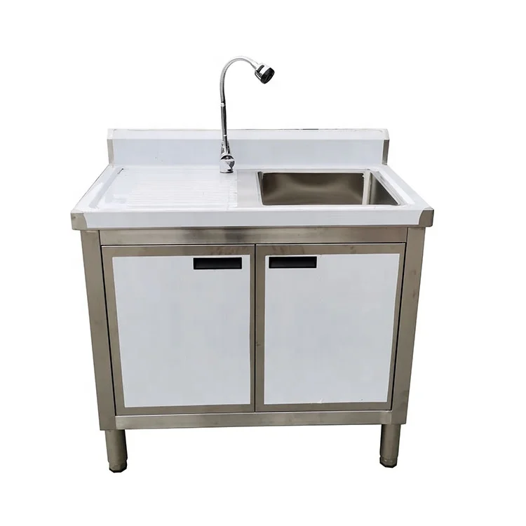 

Modern Commercial Sink Cabinet Drainboard Stainless Steel Single Bowl Brushed Surface Sink Cabinet for Buffet Equipment