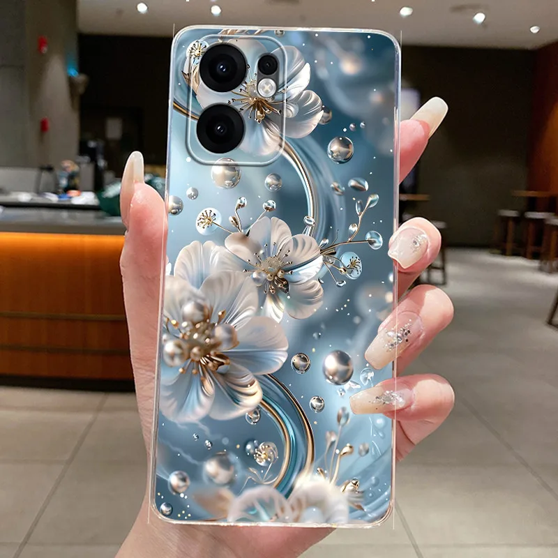 For Oppo Reno 13F Clear Case Luxury Fashion Flower Cover For Oppo Reno 13 F S FS 4G 5G Reno13F Phone Funda Soft TPU Back Covers