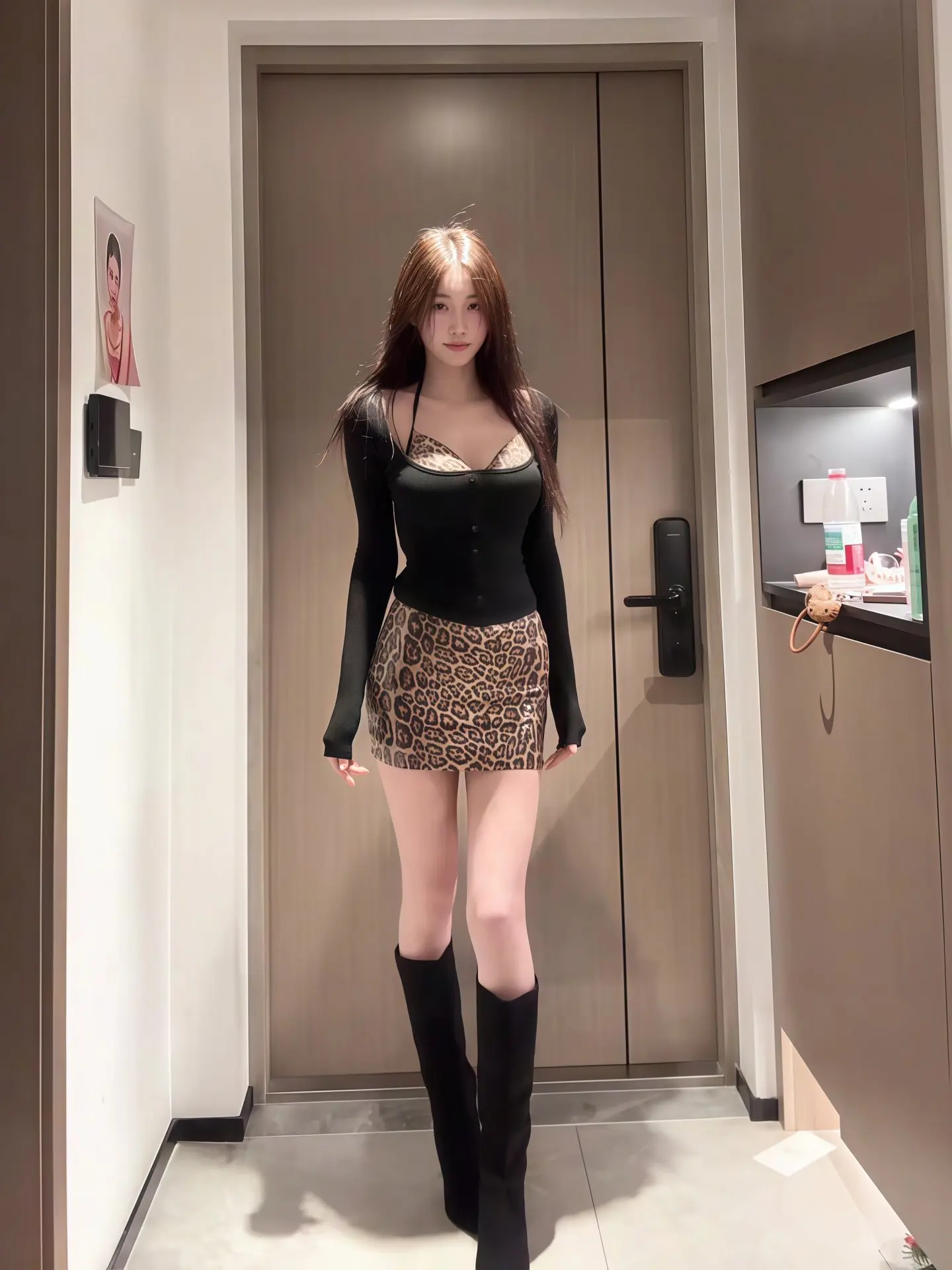 

Сексуальный комплект с леопардовым принтом для женщин: осенне-зимний комплект с длинными рукавами, юбкой с высокой талией, дышащий, удобный, модный.