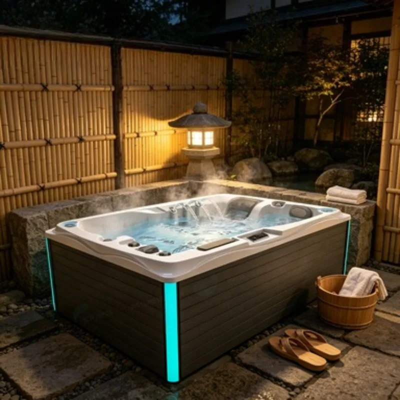 3 Person Balboa Acrylic Whirlpool Spa Hot Tub Massage Bathtub Outdoor Jacuzzi with LED Lights and 37 Jets Hydrotherapy