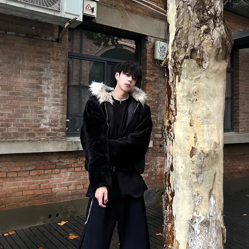 2024 Autumn and Winter Men's Hooded High-quality Mink Fur Imitation Coat Thickened Warm Casual  Jacket